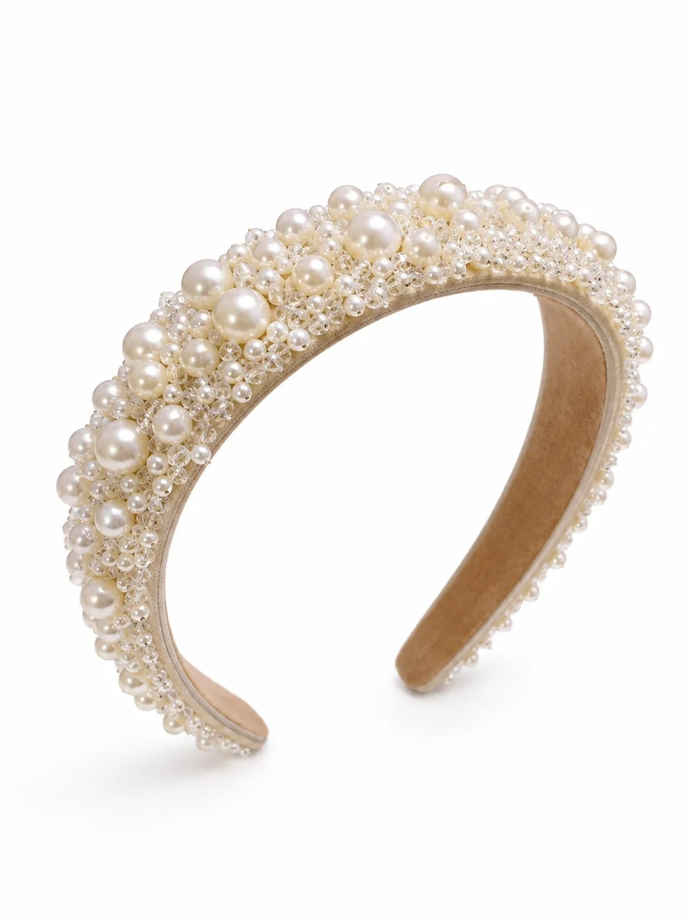 Pearl-Embellished Cream Headband